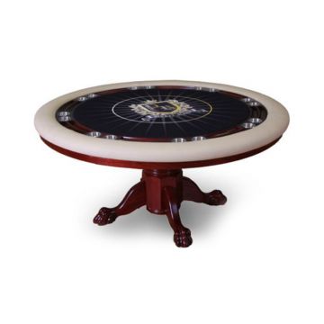 Poker Table: Round Poker Table with Pedestal Base and Inset Drink Holders